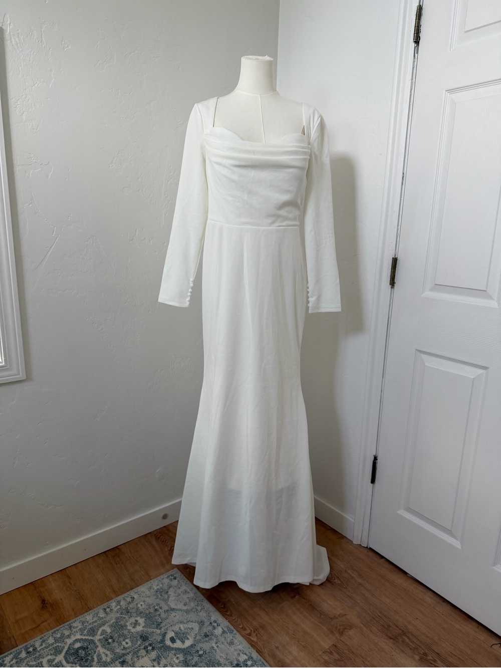 NWTs Belle Long Sleeve White Maxi Dress with Square Neck